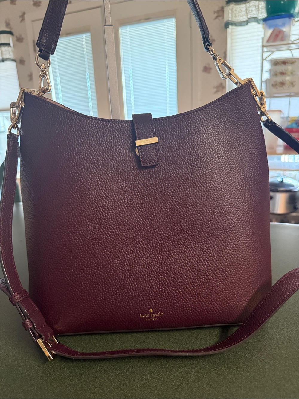 kate spade Pebbled Leather Shoulder/Crossbody Bag in Burgundy